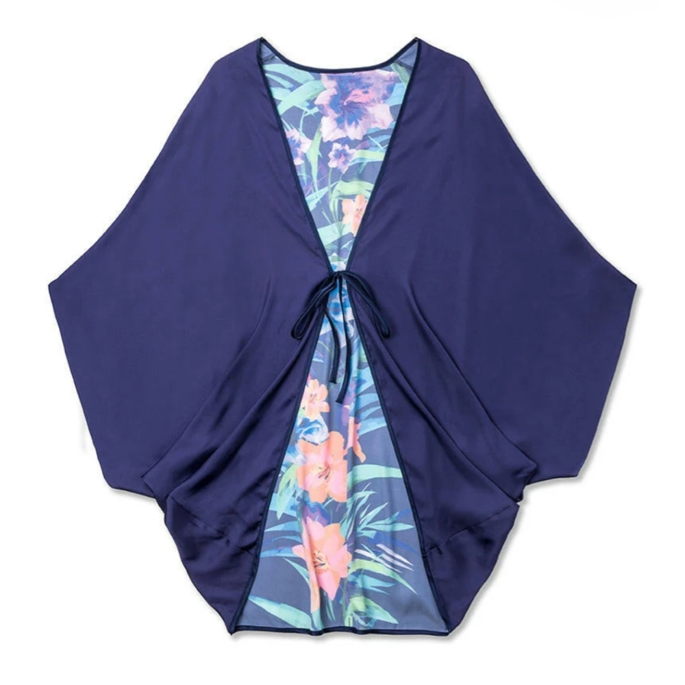 WET Hyper Tropical Kalani Tie Front Cover-up In Navy Floral Size M/L